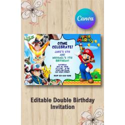 Twin Pokemon and Super Mario Invitation | Canva Template